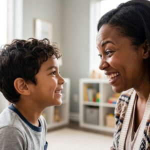 parent working on facial expressions with child